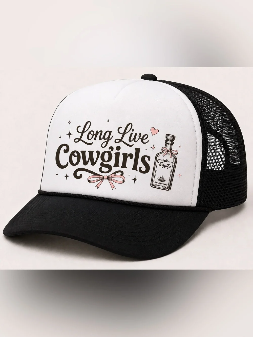 Long Live Cowgirls Trucker Hat - White/Black with Pink Accents